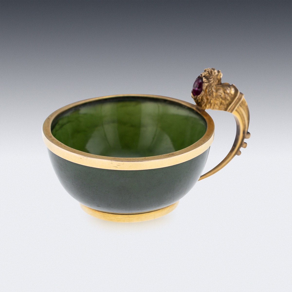 Antique 19thc French Gold, Nephrite, Ruby & Diamond Miniature Cup C.1890-photo-5