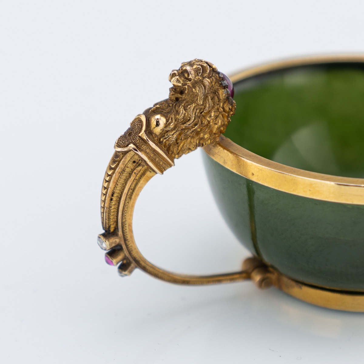 Antique 19thc French Gold, Nephrite, Ruby & Diamond Miniature Cup C.1890-photo-1