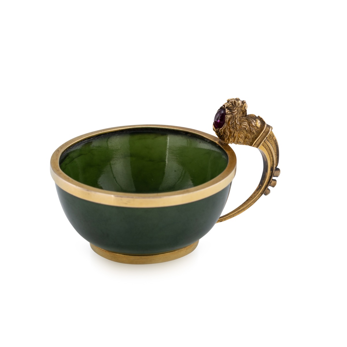 Antique 19thc French Gold, Nephrite, Ruby & Diamond Miniature Cup C.1890