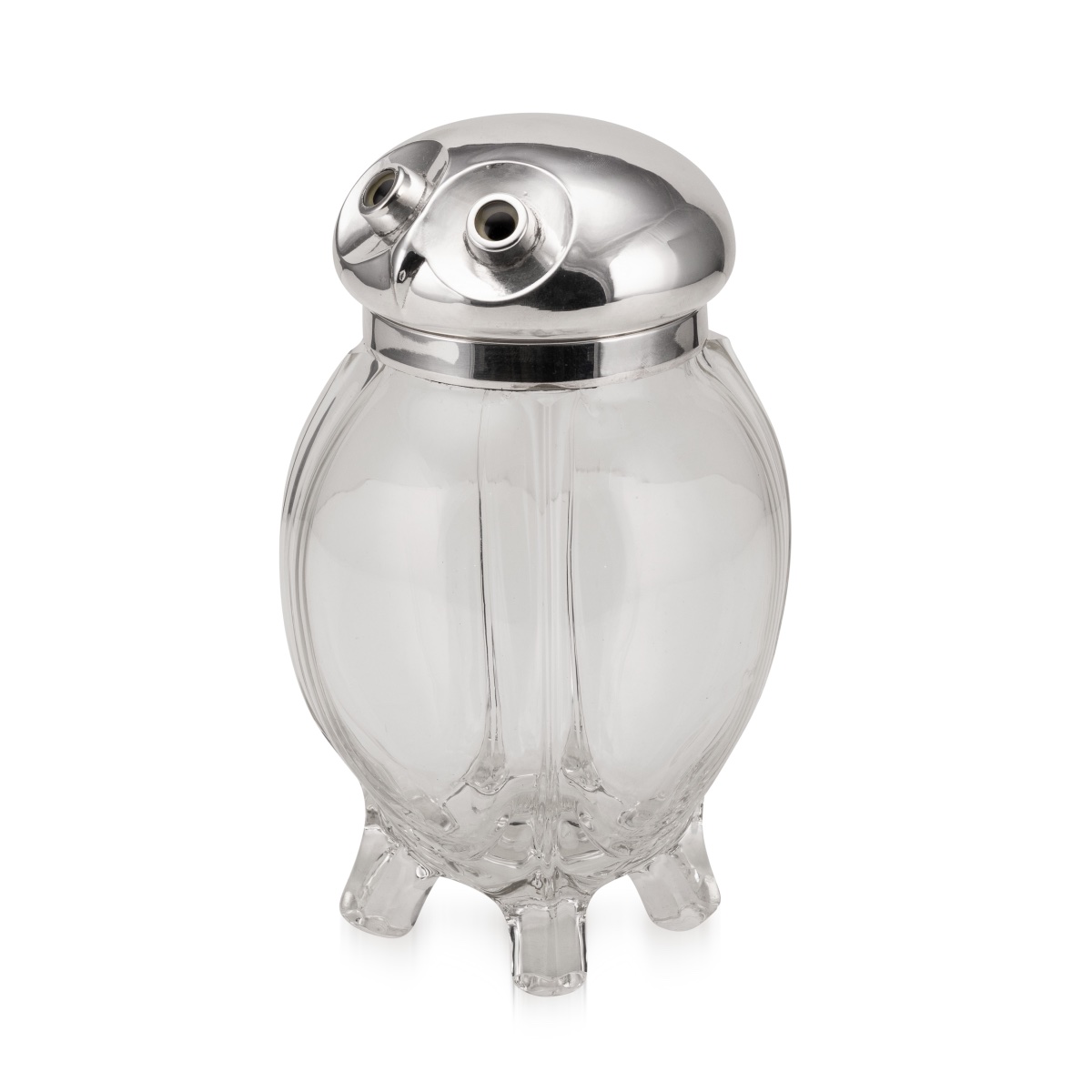 Seau à glace Art Déco ancien en forme de hibou, métal argenté, vers 1920