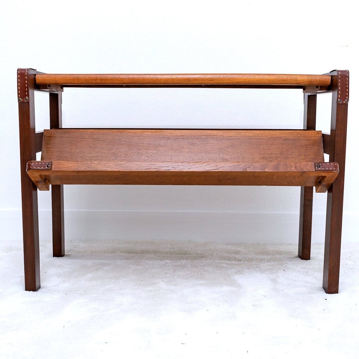 Living Room Library Table. - Jacques Adnet - Elm And Leather - Period: XXth-photo-3