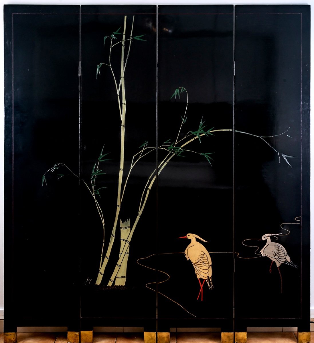 Coromandel Black Lacquer Screen - Four Panels - Period: Early 20th Century-photo-1