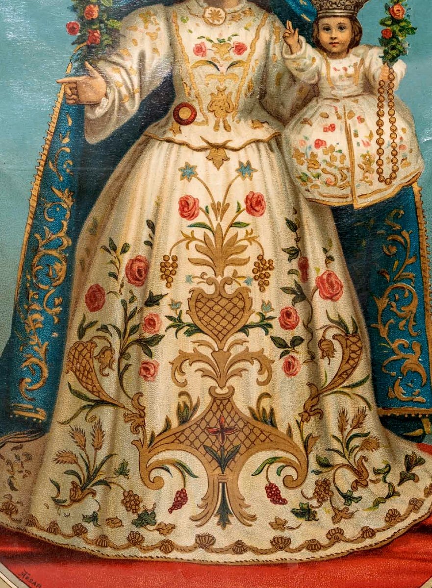 Chromolithographie Polychrome - Vierge Du Rosaire - époque : Début XXème-photo-3