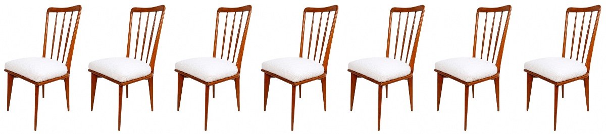 Set Of 7 Dining Room Chairs - Teak - Charles Ramos - Period: 20th Century