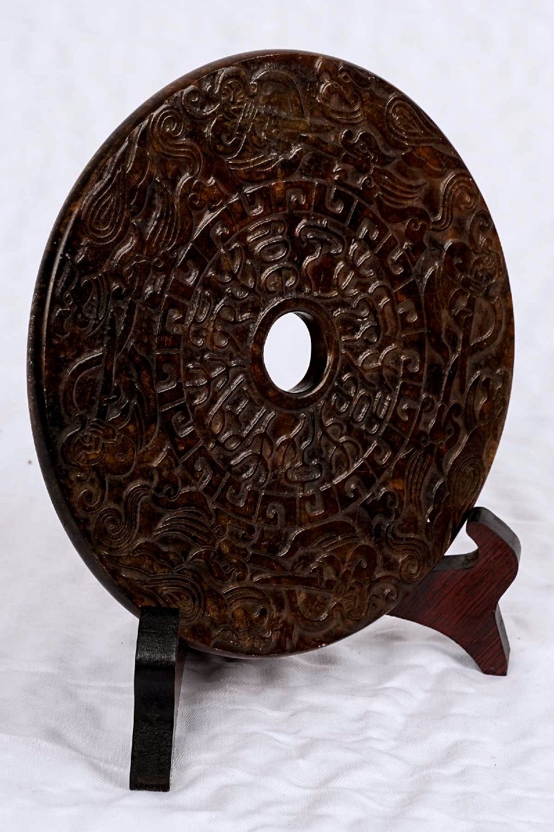 Sculpture Disque Bi  - Jade Marron - Orangé - époque : Début XXème Siècle-photo-2