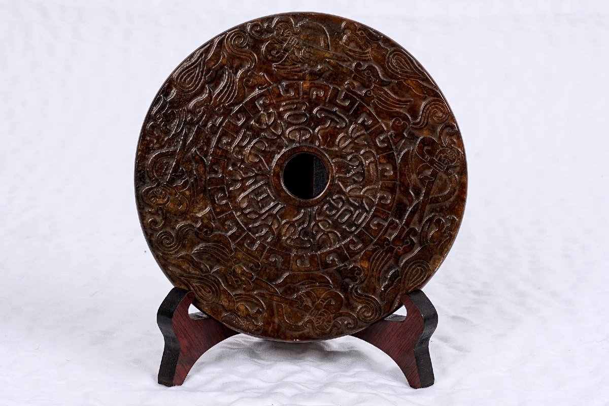 Sculpture Disque Bi  - Jade Marron - Orangé - époque : Début XXème Siècle