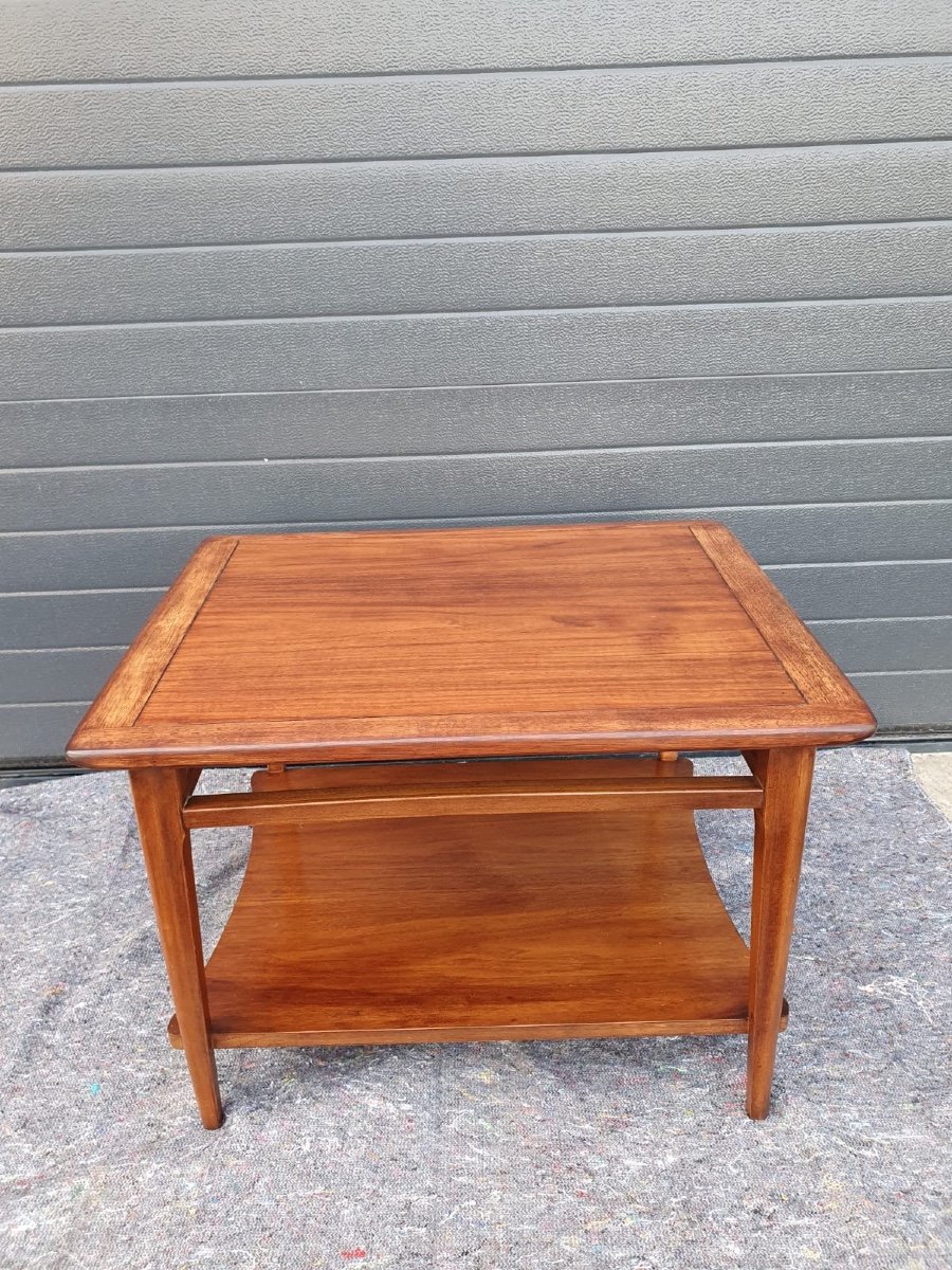 Four Legs And Two Trays Oak Side Table - Stamped-photo-4