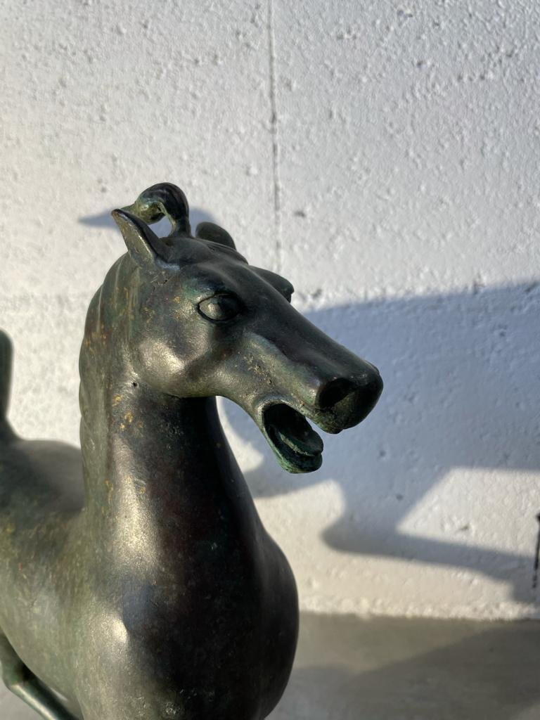 Antique Green Patina Bronze - The Flying Horse Of Ganzu - Period: Early 20th Century-photo-1