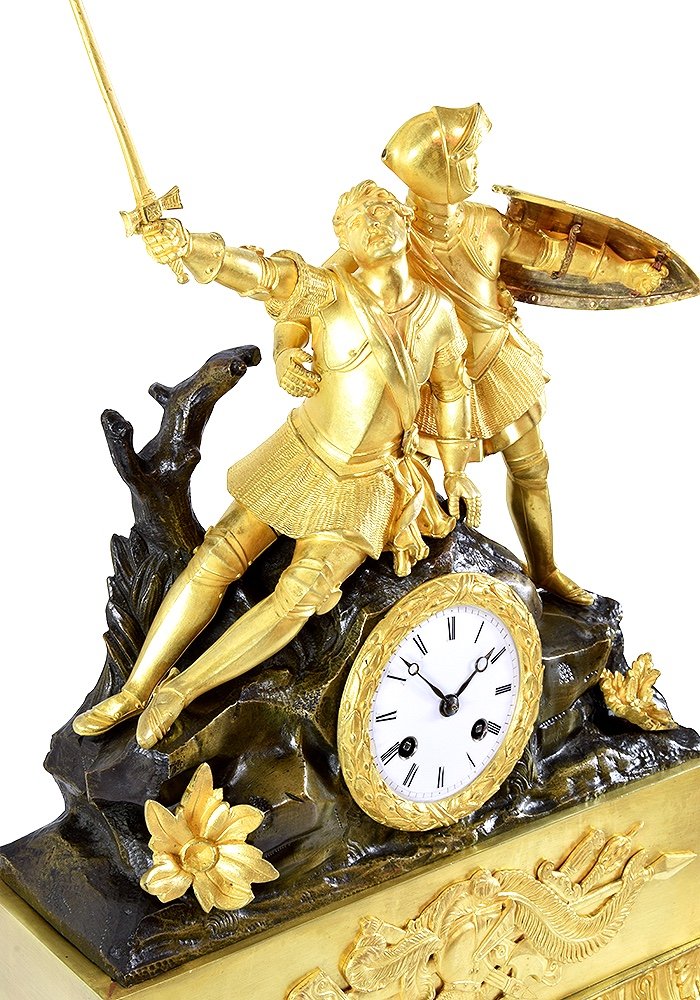 Large Clock With Knights In Gilt Bronze And Patinated Bronze - Restoration Period-photo-1
