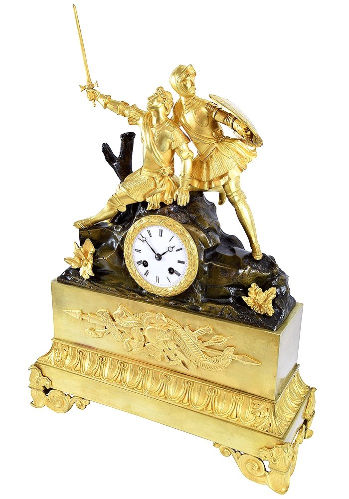Large Clock With Knights In Gilt Bronze And Patinated Bronze - Restoration Period-photo-3