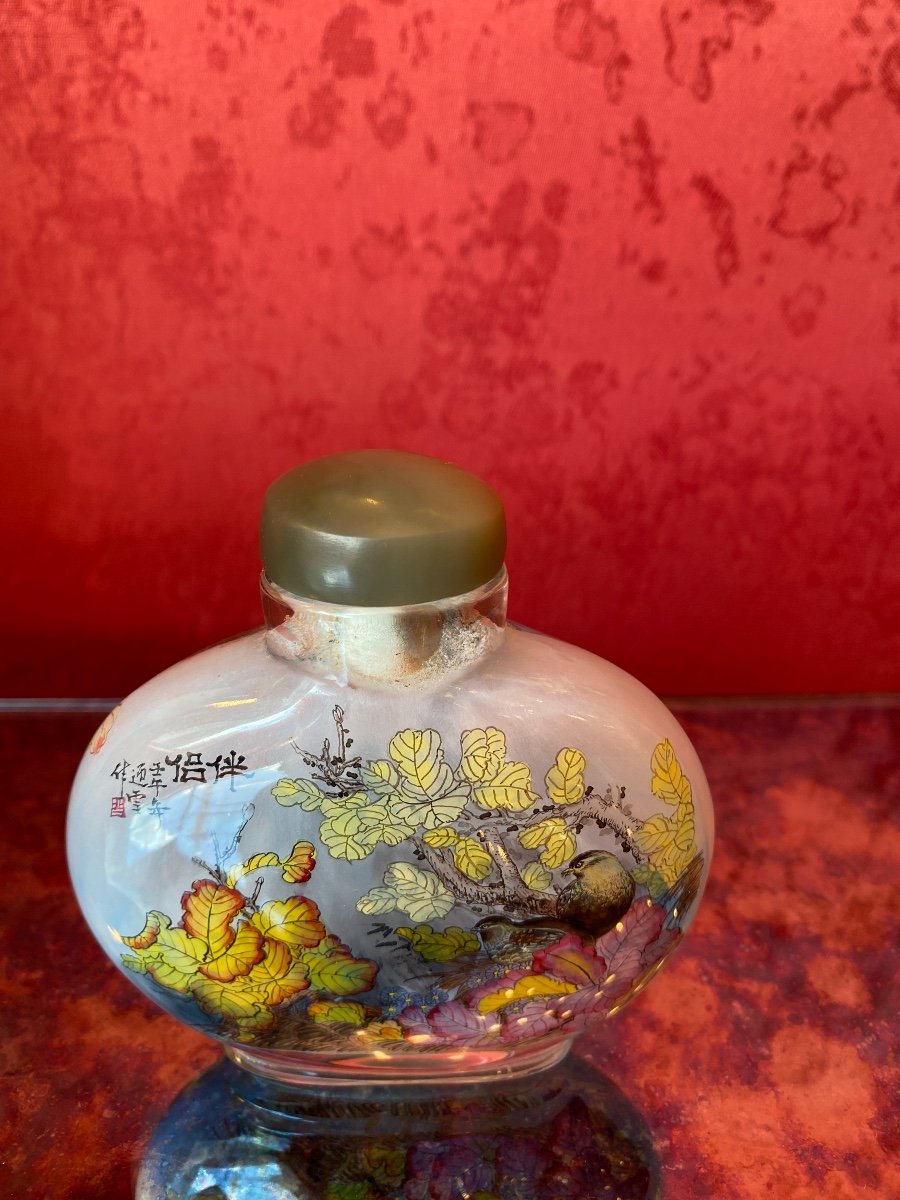 Chinese Snuffbox Covered In Painted Glass Inside - Period: XXth-photo-3