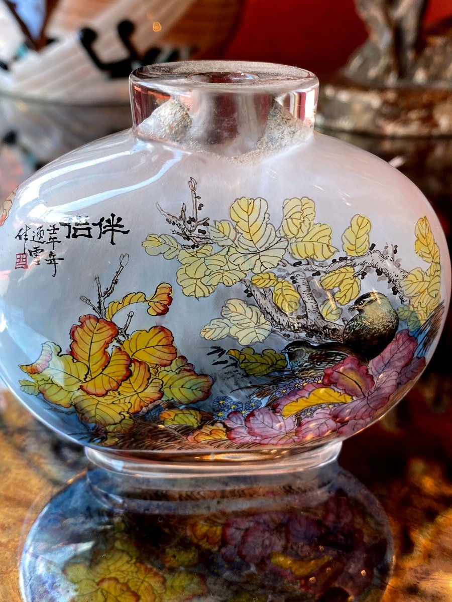 Chinese Snuffbox Covered In Painted Glass Inside - Period: XXth-photo-1