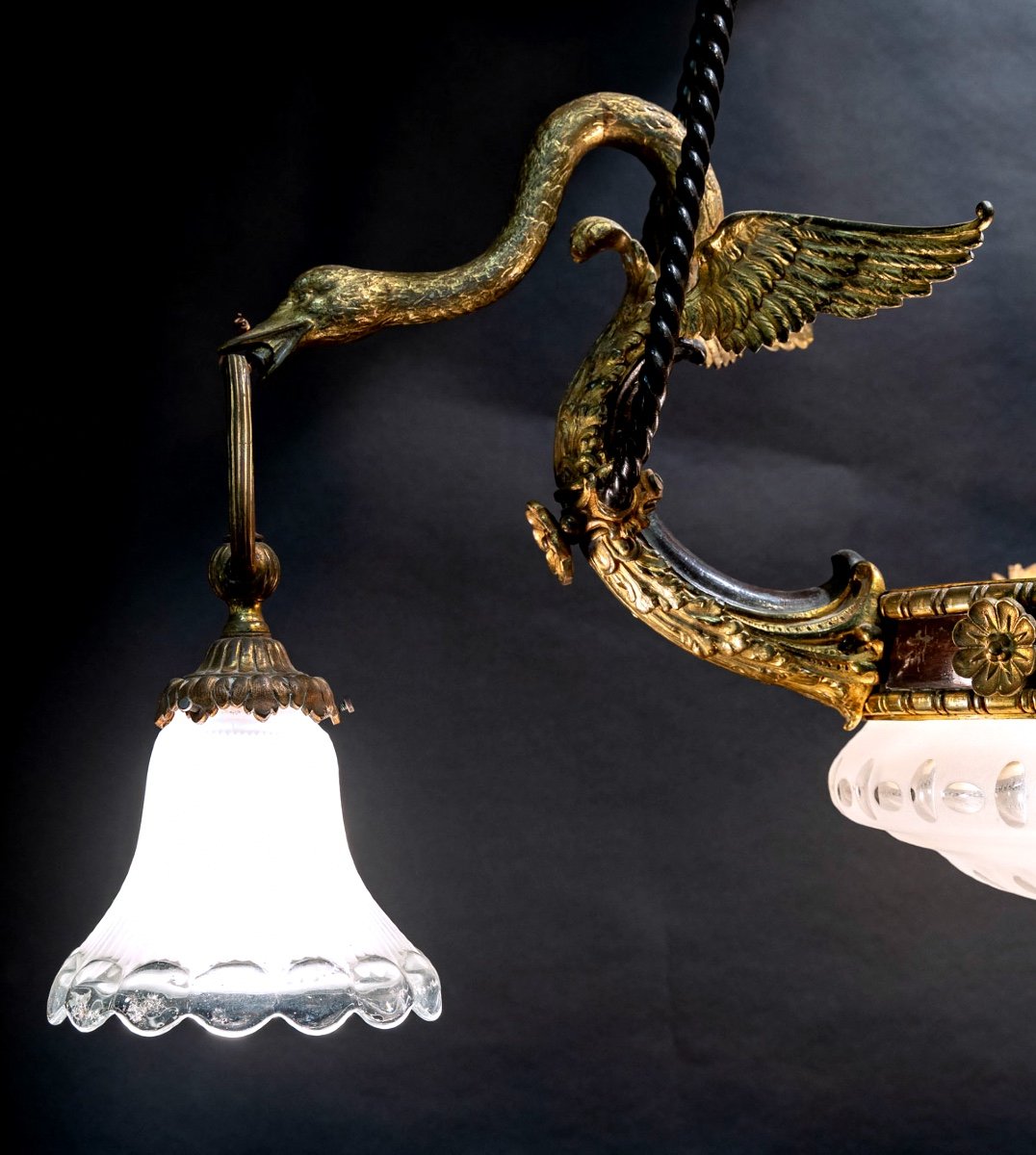 Exceptional And Rare Empire Chandelier - Crystal - Gilt Bronze And Patinated Brown - Period: XIXth-photo-3