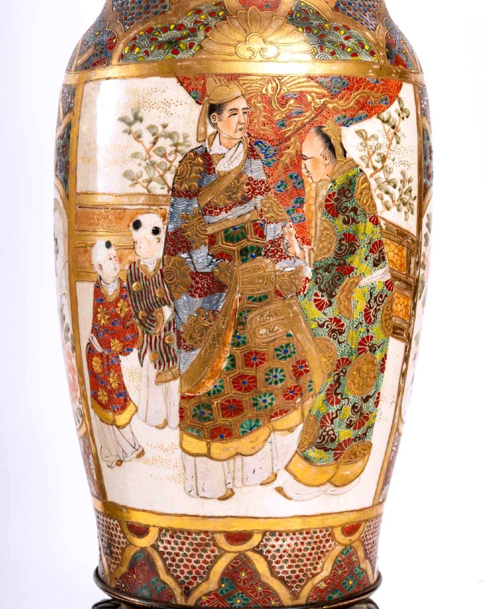 Paire De Vases Céramique Satsuma Montés Sur Bronze Français - Époque : Meiji - XIXème Siècle-photo-5