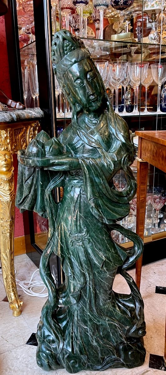 Grande Statue - Guan-yin En Pierre Jadéite - Chine - époque : Art Nouveau-photo-2
