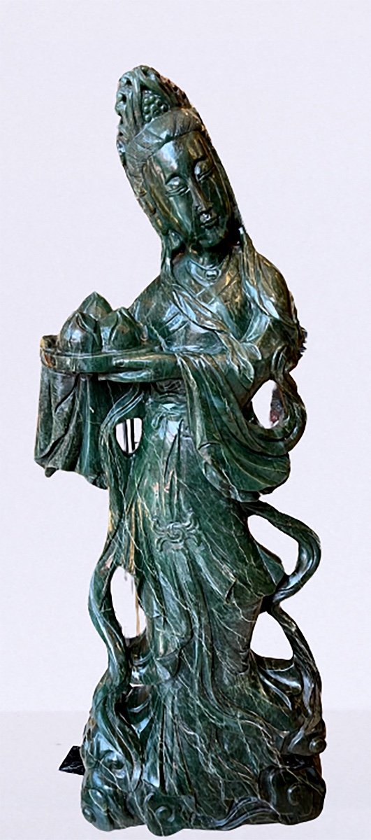 Grande Statue - Guan-yin En Pierre Jadéite - Chine - époque : Art Nouveau