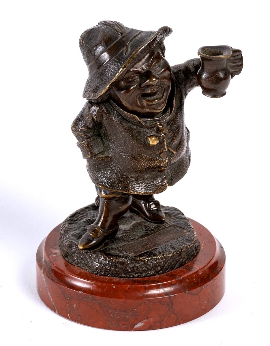 Pyrogène - Personnage En Bronze Sur Socle Marbre Griotte - époque : XIXème Siècle-photo-3