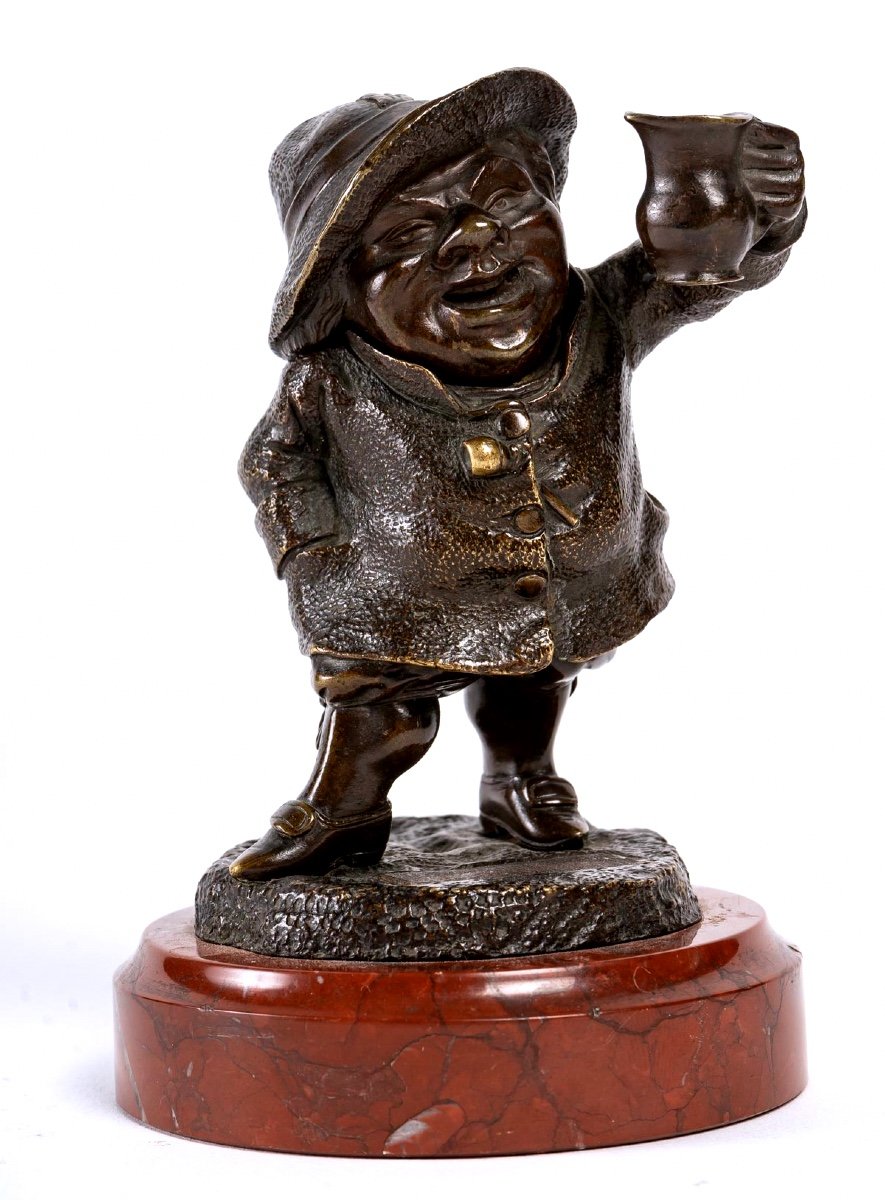 Pyrogène - Personnage En Bronze Sur Socle Marbre Griotte - époque : XIXème Siècle