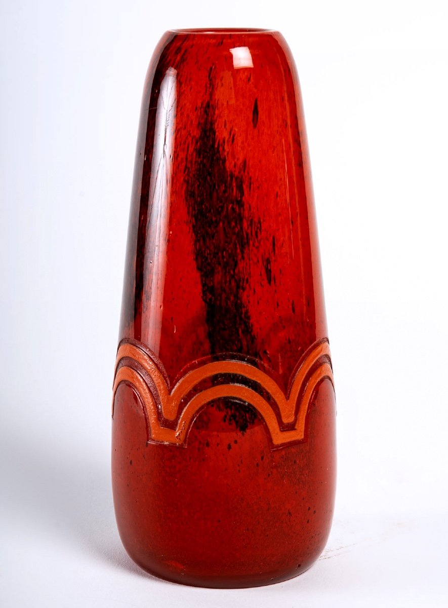 Vase Verre Poudré  - Motifs Dégagés à l'Acide - Signé Legras - époque : Art Nouveau-photo-2
