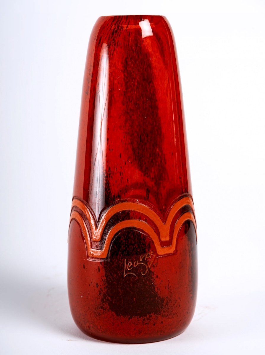 Vase Verre Poudré  - Motifs Dégagés à l'Acide - Signé Legras - époque : Art Nouveau