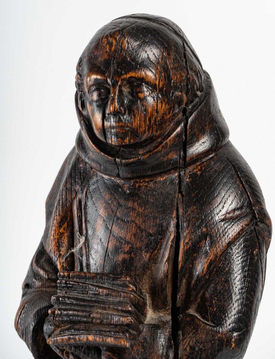 Sculpture Bois - Chêne Massif - Religieux Franciscain - époque : XVIIIème Siècle-photo-4