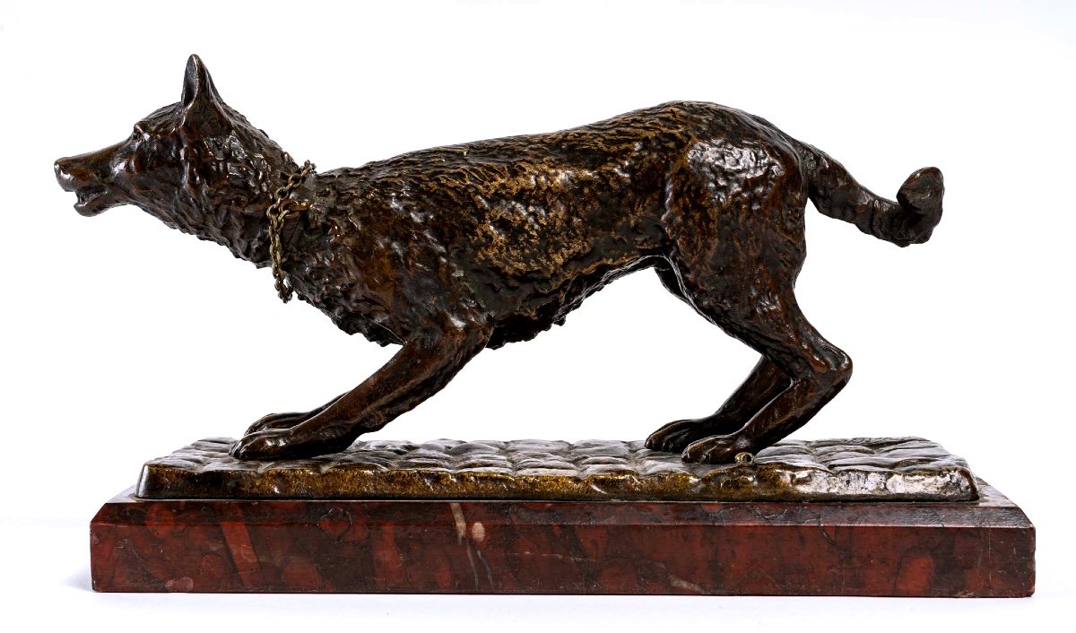 Bronze Animalier - Signé E.Vrillard - Chien De Berger En Posture d'Invitation Au Jeu - XIXème-photo-1