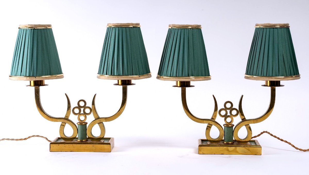 Pair Of Living Room Lamps - Brass And Lacquer - Maison Leleu - Period: Art Deco-photo-2