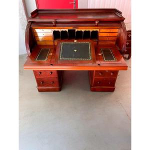 Cylinder Desk - Victorian Period - Flamed Mahogany - XIXth Century