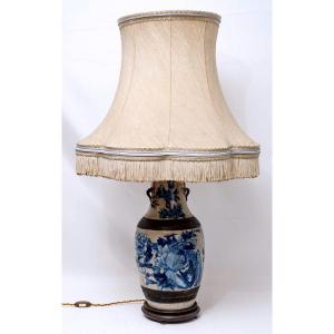 Vase Nankin Décor De Fleurs - époque : Dynastie Qing  - Montage Lampe De Salon - XXème