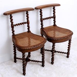 Pair Of Old Smoking Chairs Say: Smoking - Solid Oak - Period: XIXth Century