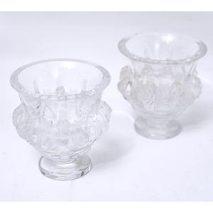 Pair Of Lalique Vases - Dampierre Model - Satin Molded Crystal - Period: 20th Century