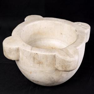 Apothecary Mortar - Greek Marble From Thassos - Florentine - Period: XVIIth Century