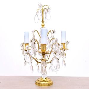 Girandole - Bronze Doré - Pampilles Cristal De Baccarat - époque : XXème Siècle