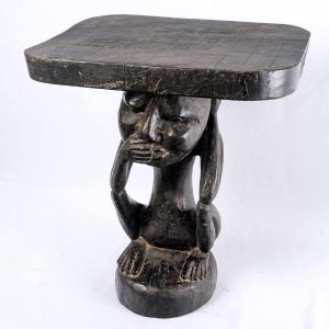 Large Stool Luba Solid Wood Dark Ritual Patina - Period: Art Deco