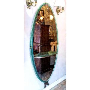 Grand Miroir Ovale Et Sa Console En  Bronze à Suspendre - Double Teinte - époque : Art Déco