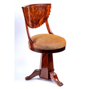 Harpist Chair Mahogany And Mahogany Veneer - Period: Restoration - XIXth Century