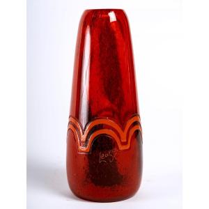 Vase Verre Poudré  - Motifs Dégagés à l'Acide - Signé Legras - époque : Art Nouveau