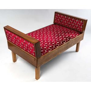 Rest Bed - Mobile Armrests - Golden Walnut And Beech - Fabric Maison Casal Period: Art Deco