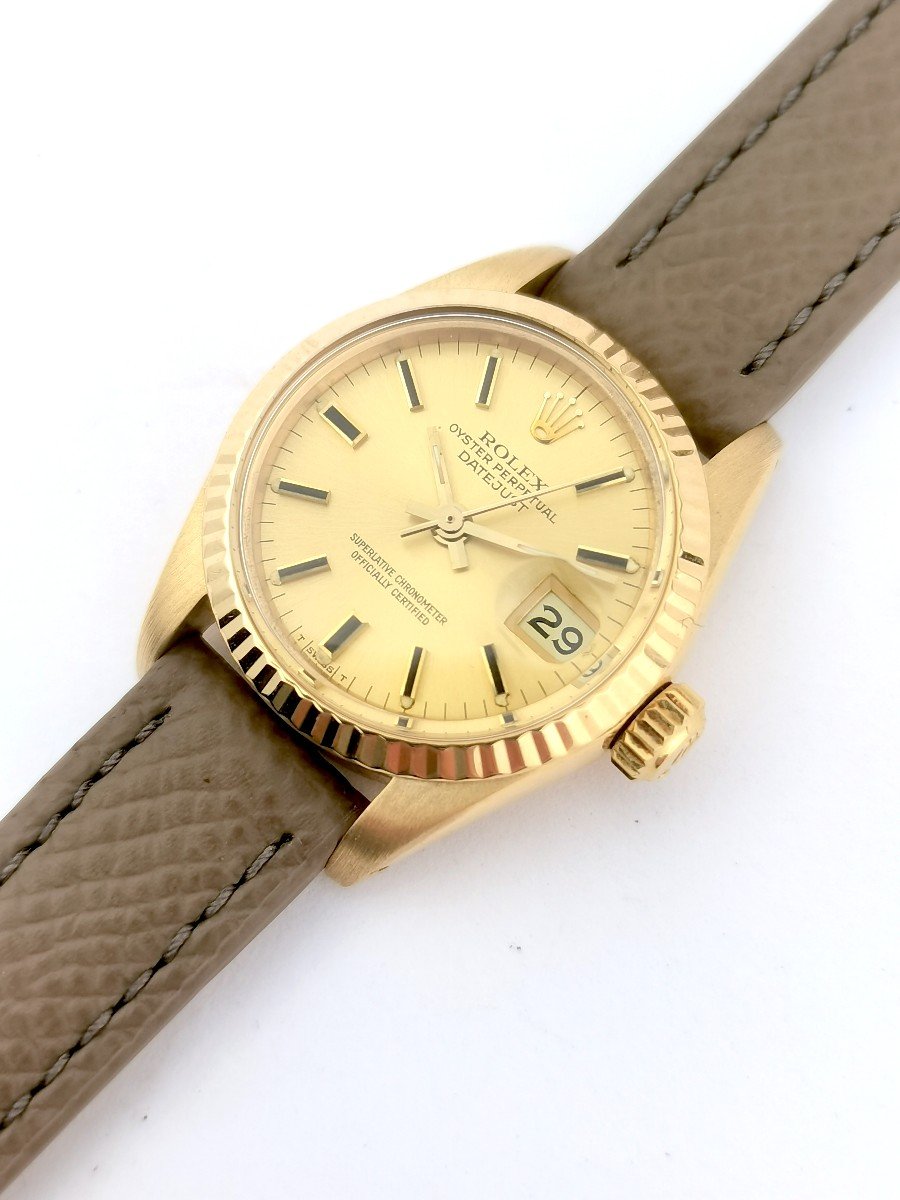 Montre Rolex - Oyster Perpetual Datejust - Or/cuir - 26 Mm-photo-7