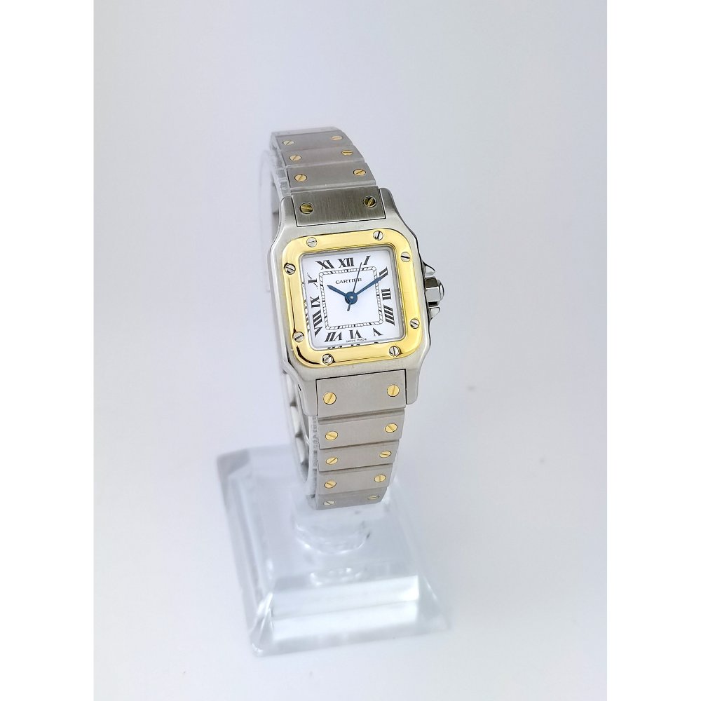 Montre CARTIER - Santos Carrée - auto - or/acier - PM (femme)-photo-2