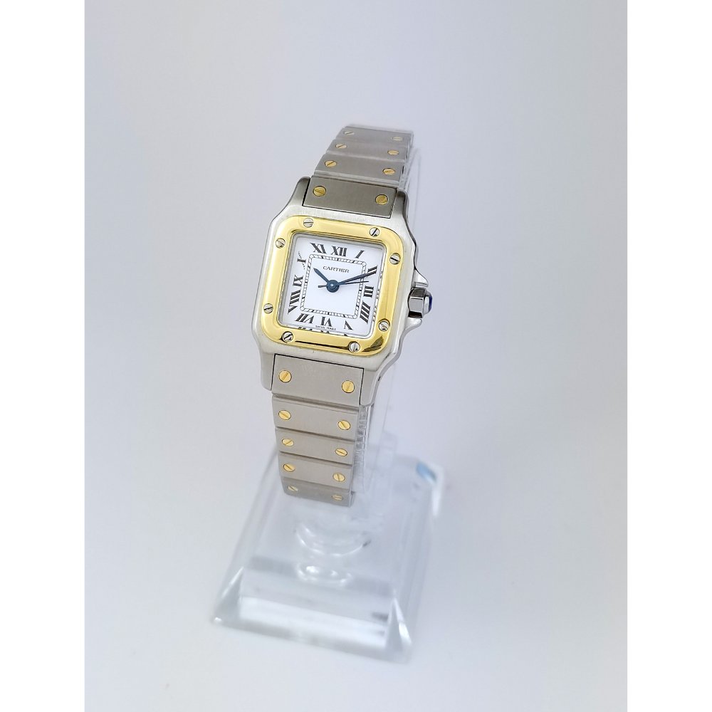 Montre CARTIER - Santos Carrée - auto - or/acier - PM (femme)-photo-4