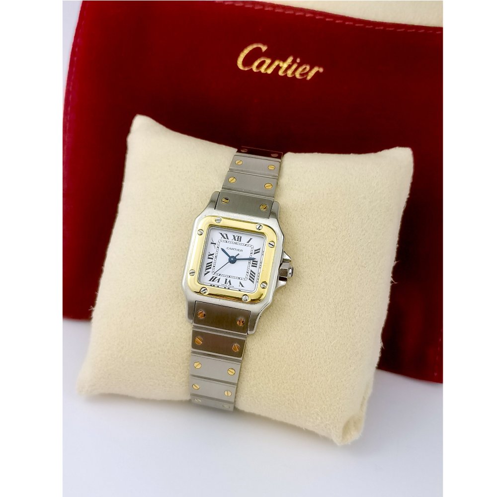 Montre CARTIER - Santos Carrée - auto - or/acier - PM (femme)-photo-1