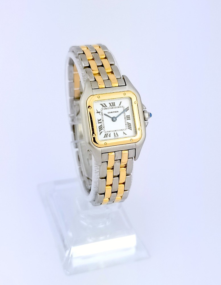 Montre CARTIER - Panthère - or/acier - 2 rangs d'or - Petit modèle (femme)-photo-3