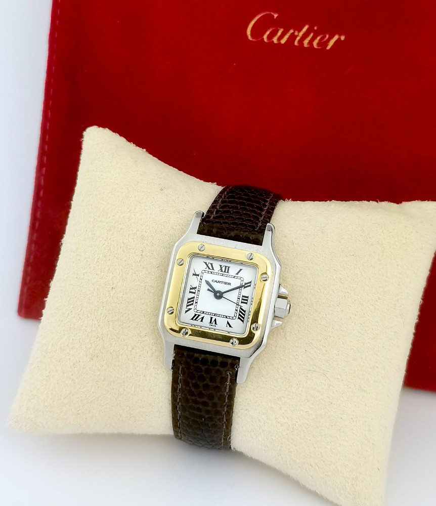 Montre CARTIER - Santos Carrée - or/acier/cuir - automatique - petit modèle (femme)-photo-4