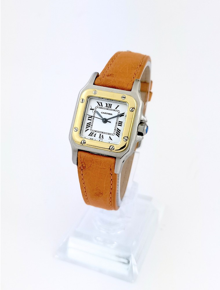 Cartier Santos Square Watch - Gold/steel/leather - Automatic - Small Model-photo-3
