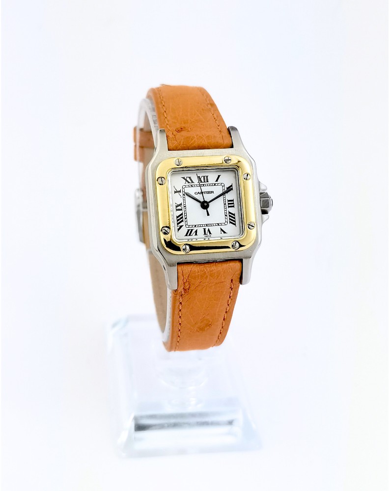 Cartier Santos Square Watch - Gold/steel/leather - Automatic - Small Model-photo-4