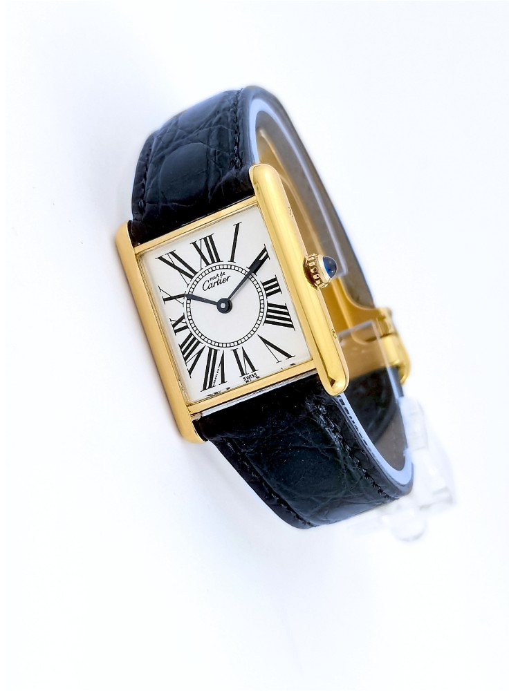 Cartier Watch - Must Tank - Opaline Dial - Vermeil - Large Vintage Model (unisex)-photo-4