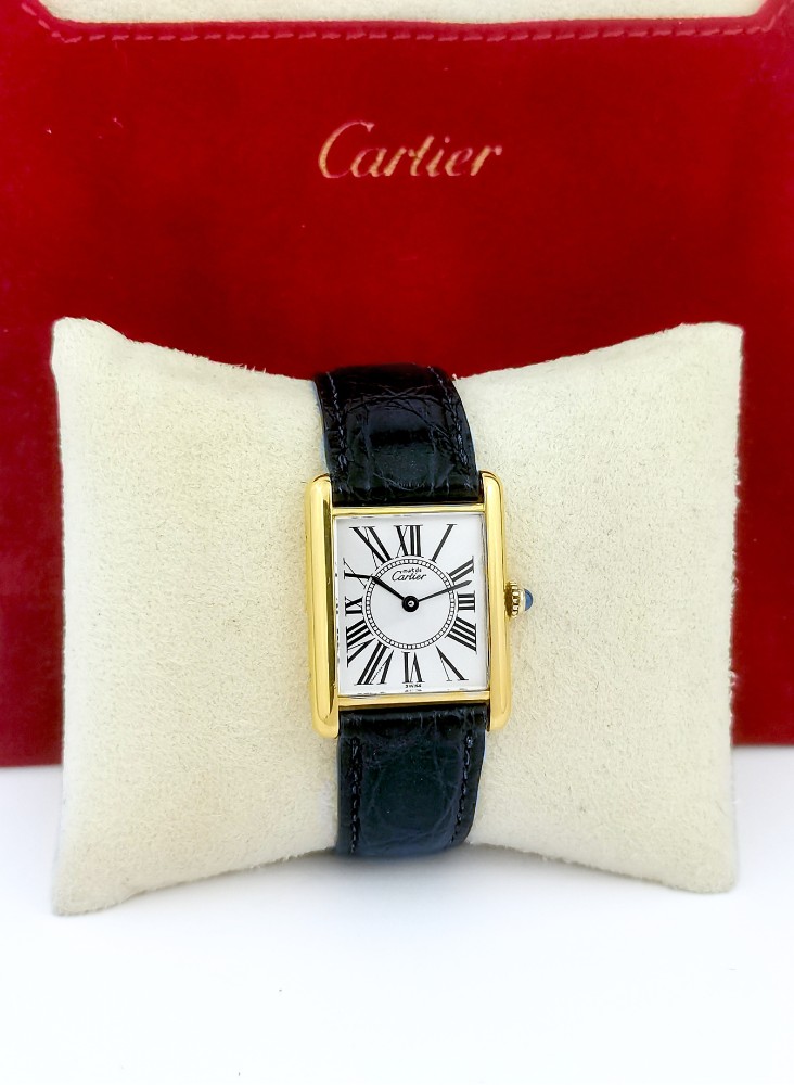 Cartier Watch - Must Tank - Opaline Dial - Vermeil - Large Vintage Model (unisex)-photo-5