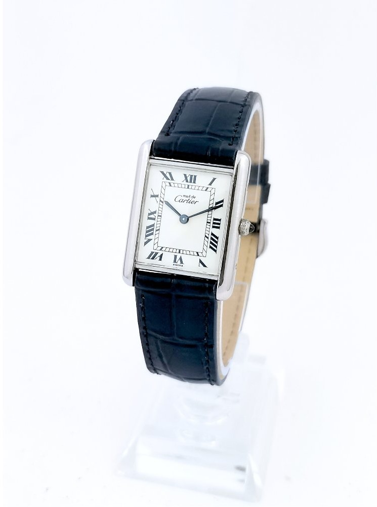 Montre CARTIER - Must Tank - argent rhodié - quartz - Grand modèle vintage-photo-1