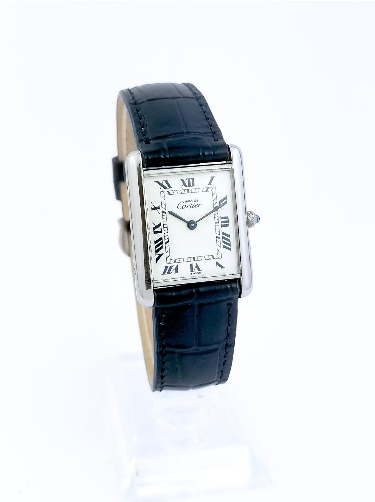 Montre CARTIER - Must Tank - argent rhodié - quartz - Grand modèle vintage-photo-3